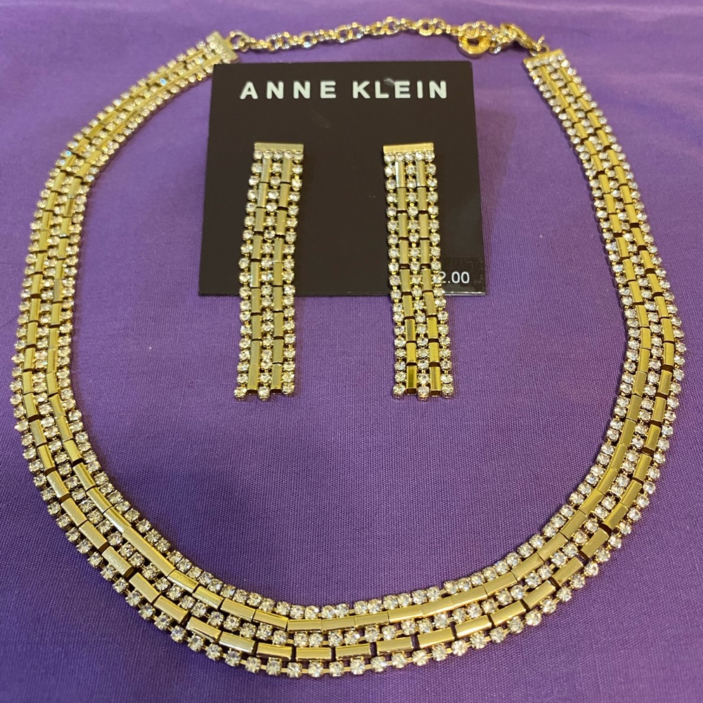 Anne Klein Gold & Rhinestone Necklace & Earrings